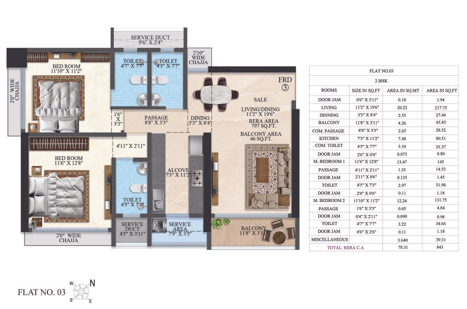 2 BHK Floor Plan - Shraddha Paradise Enclave